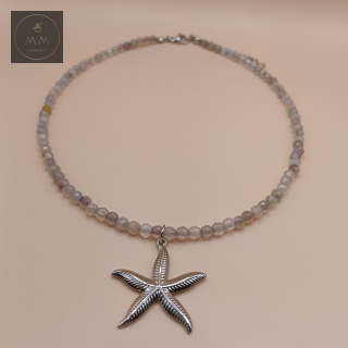 Letni naszyjnik choker z fasetowanego agatu z rozgwiazdą ze stali chirurgicznej