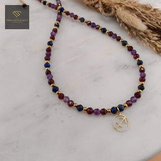 Naszyjnik dla Zodiakalnego Strzelca z Kamieni Naturalnych Lapis Lazuli, Ametyst, Granat