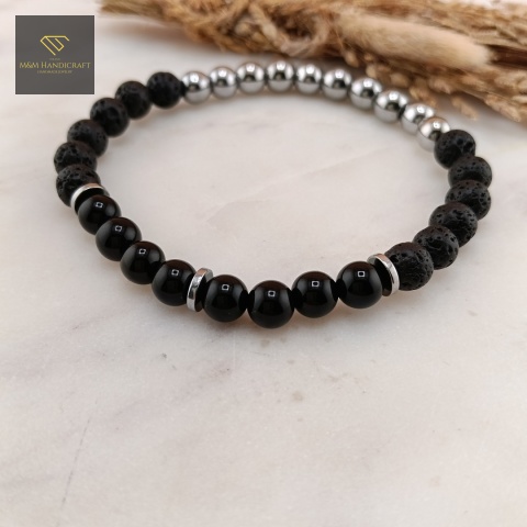męska-bransoletka-z-kamieni-naturalnych-lawa-wulkaniczna-onyks-hematyt-handmade-zbliżenie