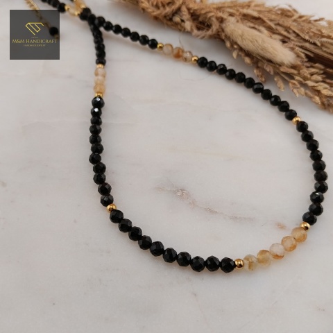 naszyjnik-z-kamieni-naturalnych-czarny-turmalin-i-cytryn-handmade-zbliżenie