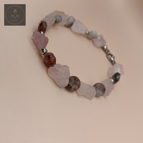 bransoletka-z-kamieni-naturalnych-kwarc-różowy-i-jadeit-brązowy-handmade