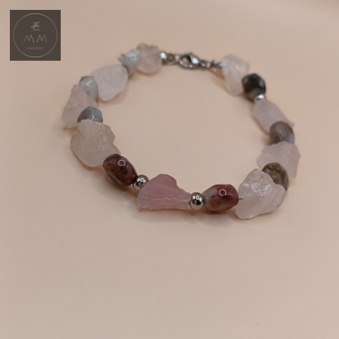bransoletka-z-kamieni-naturalnych-kwarc-różowy-i-jadeit-brązowy-handmade-przodem