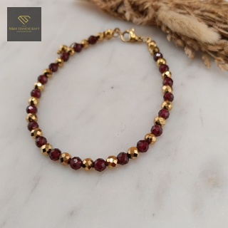 Bransoletka z Granatu i Złotego Hematytu Biżuteria Handmade z Kamieni Naturalnych
