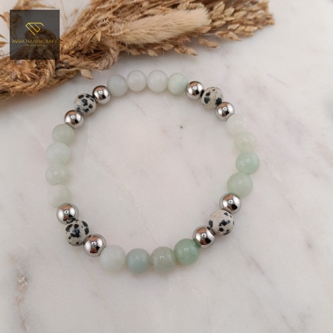 bransoletka-z-kamieni-naturalnych-amazonit-i-jaspis-dalmatyński-handmade-zbliżenie