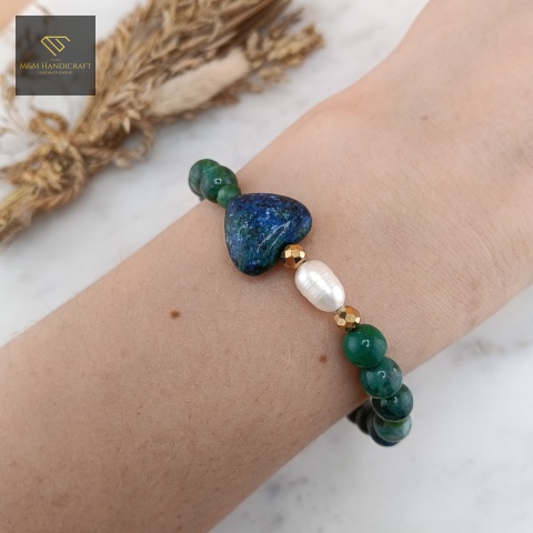 bransoletka-z-kamieni-naturalnych-azuryt-perła-i-jadeit-handmade-na-nadgarstku