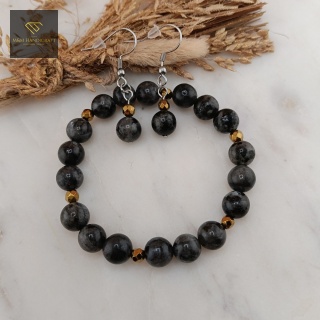Ekskluzywny Zestaw Biżuterii Handmade Kolczyki i Bransoletka z Labradorytu i Hematytu