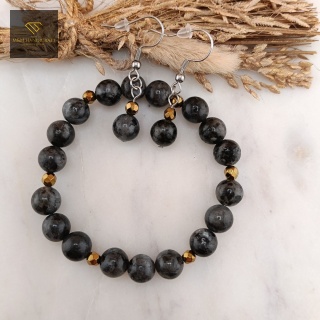 Ekskluzywny Zestaw Biżuterii Handmade Kolczyki i Bransoletka z Labradorytu i Hematytu
