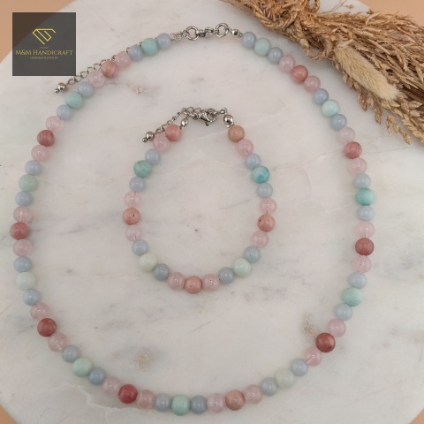 zestaw-biżuterii-Sweetie-z-kamieni-naturalnych-kwarc-różowy-angelit-rodonit-amazonit-handmade