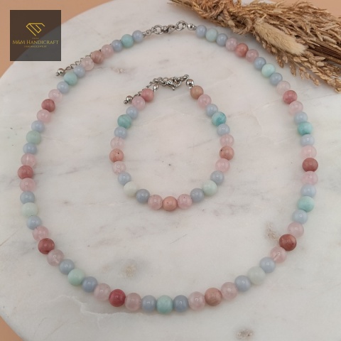 zestaw-biżuterii-Sweetie-z-kamieni-naturalnych-kwarc-różowy-angelit-rodonit-amazonit-handmade-zbliżenie