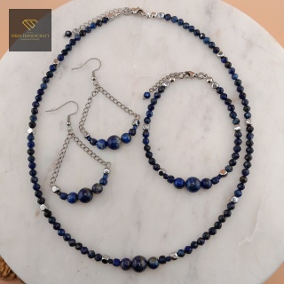 Zestaw Biżuterii Tajemnica Nieboskłonu Lapis Lazuli i Hematyt Naszyjnik, Bransoletka, Kolczyki Handmade