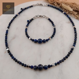 Zestaw biżuterii Tajemnica Nieboskłonu z Kamieni Naturalnych Lapis Lazuli i Hematytu